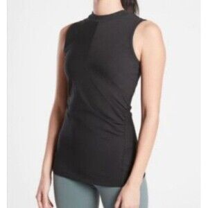 Athleta Bayview Tank Top Womens Size Large Black Sleeveless Crew Neck Wrap Style